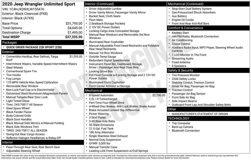 2020 Jeep Wrangler Unlimited Sport