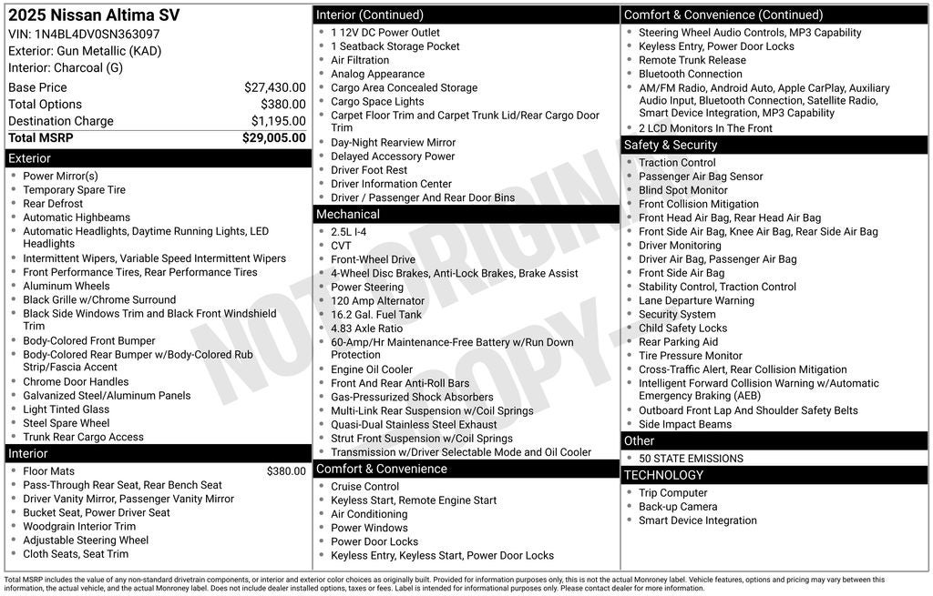 2025 Nissan Altima 2.5 SV
