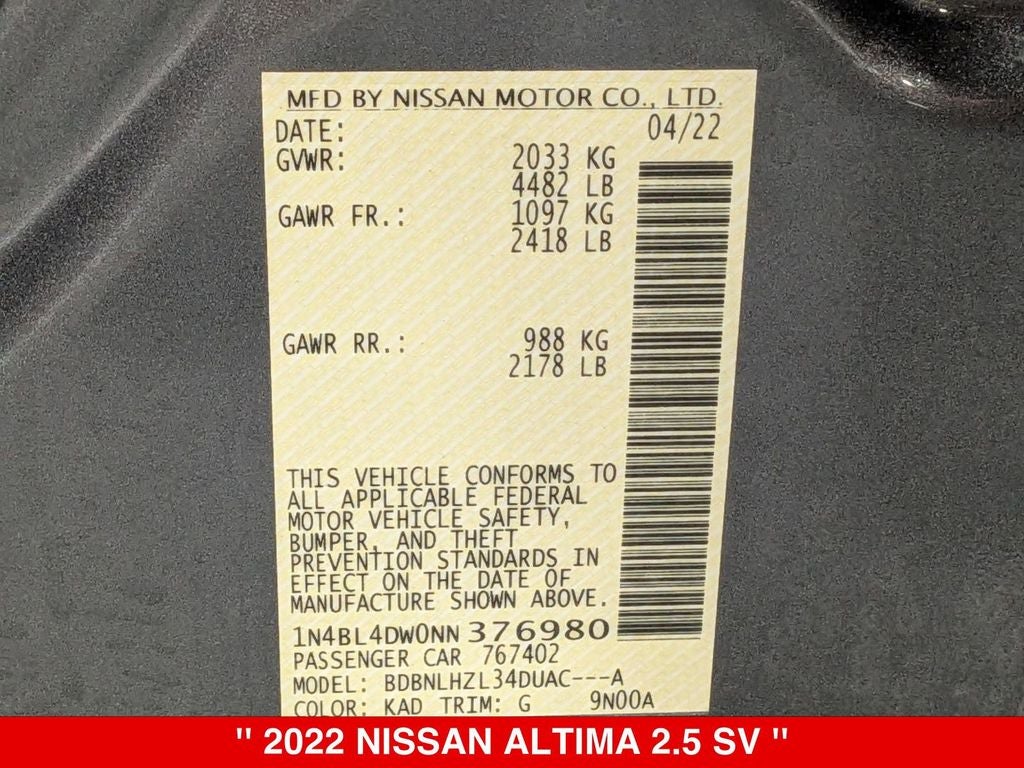 2022 Nissan Altima 2.5 SV