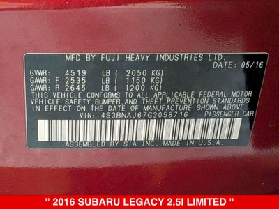 2016 Subaru Legacy 2.5i Limited