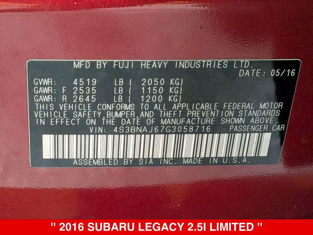 2016 Subaru Legacy 2.5i Limited