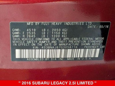 2016 Subaru Legacy 2.5i Limited