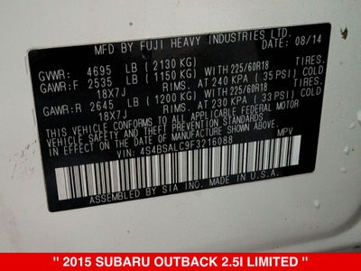 2015 Subaru Outback 2.5i Limited