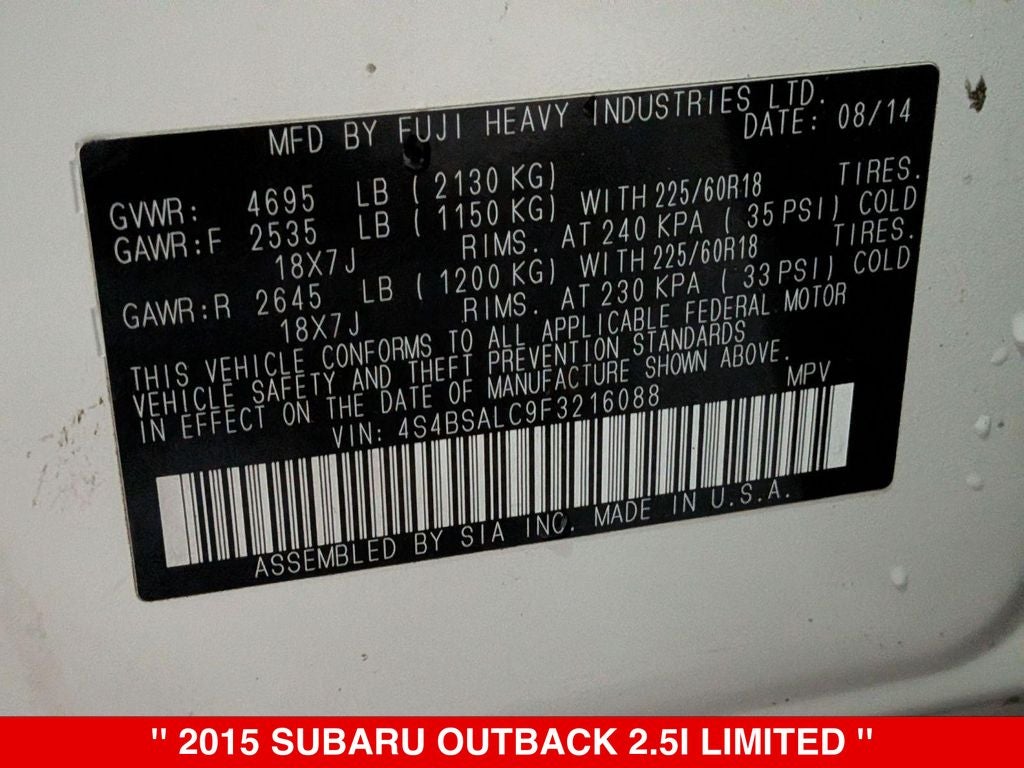 2015 Subaru Outback 2.5i Limited