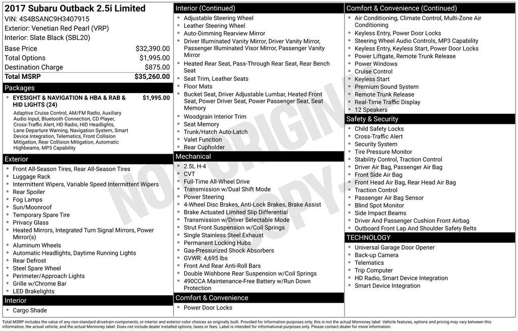 2017 Subaru Outback 2.5i Limited